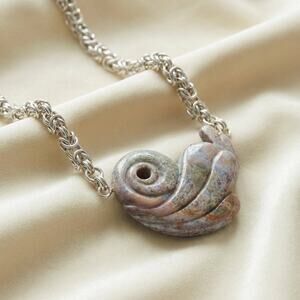 1980s Taxco Sterling Silver Carved Ocean Jasper Pendant Necklace